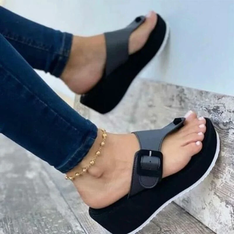 Women Sandals Platform Casual Ourdoor Beach Shoes Open Toe Buckle Straps Flat Sandals Plus Size 35-43 Non Slip Female Slippers