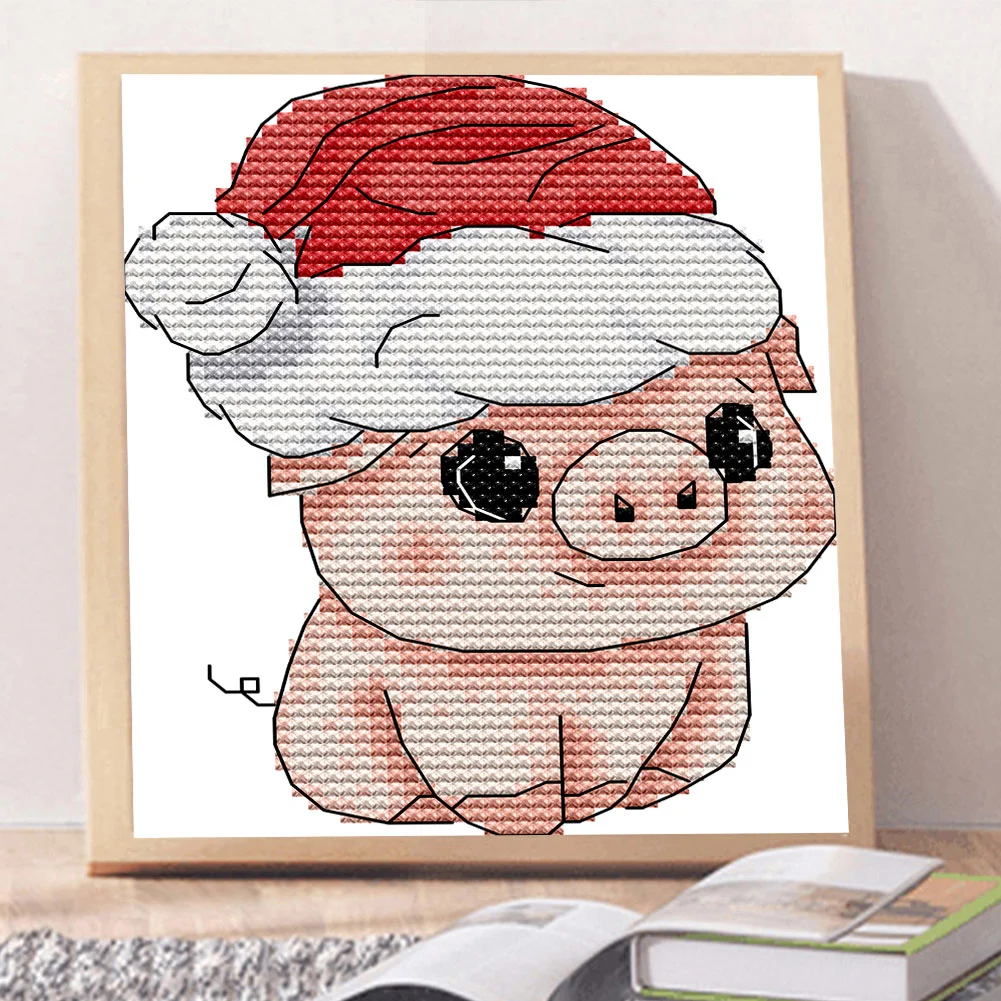 14CT Partial Printed Cross Stitch - Christmas Pig(13*15cm)