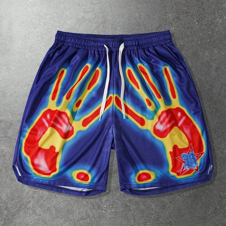 Men's Skull Hand Pattern Mesh Shorts