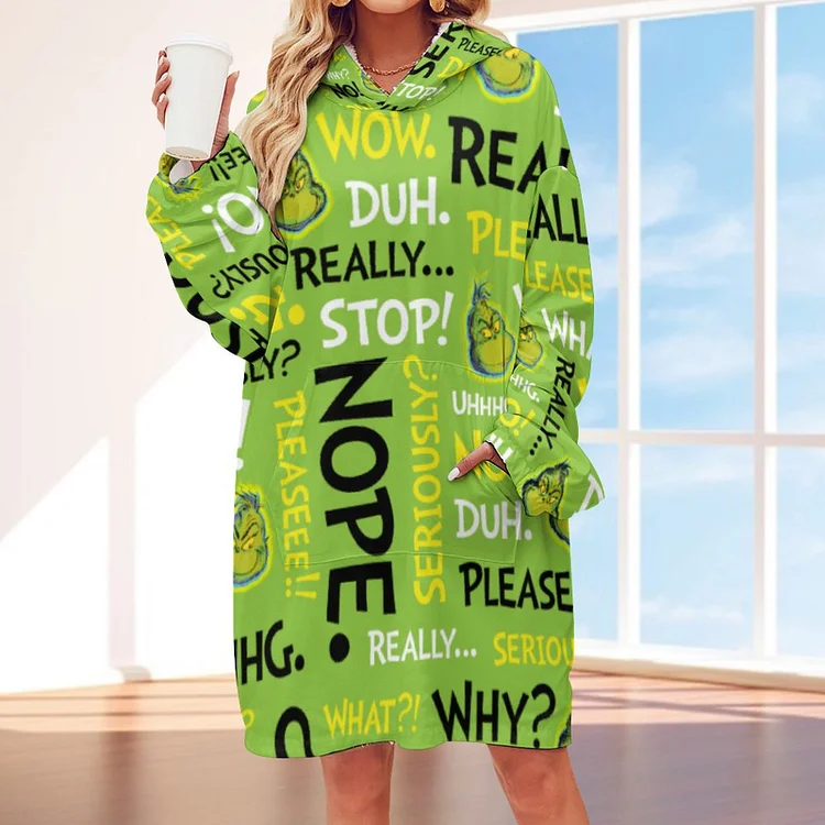 Women and Men Neon Green Grinch Snarky Phrase Oversized Sherpa Blanket Casual Pullovers Wearable Blanket For Adults Nightgown - Heather Prints Shirts