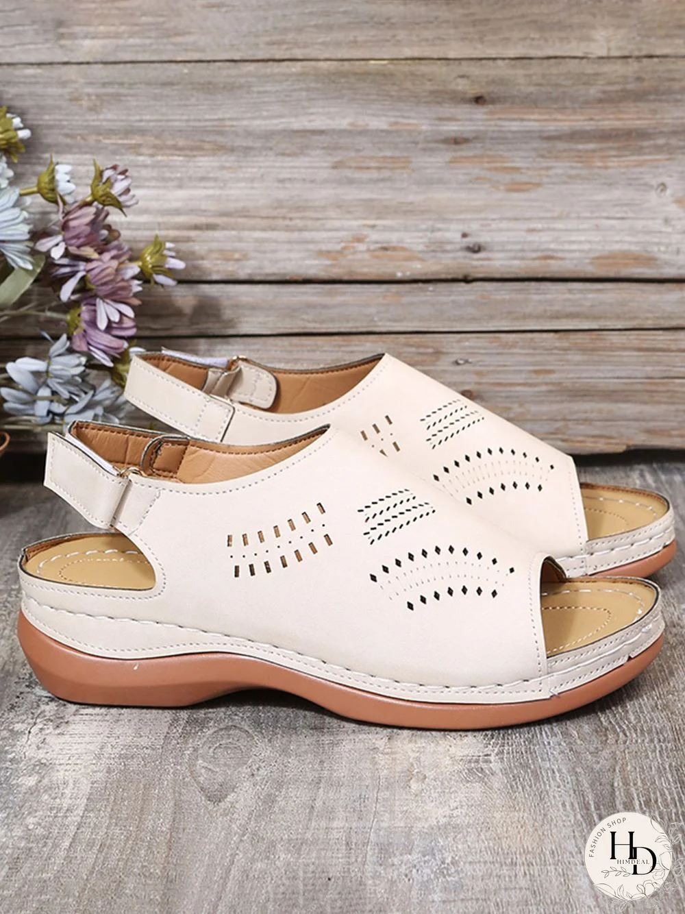 Cutout Velcro Vintage Casual Velcro Wedge Sandals