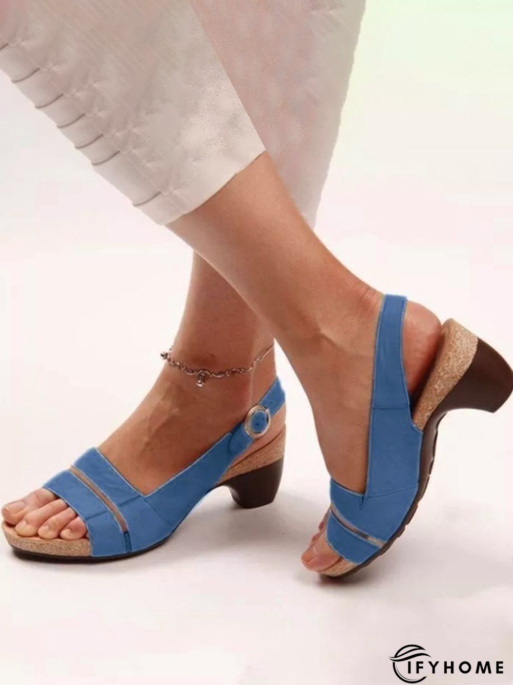 Solid Color Vintage Casual Chunky Heel Sandals | IFYHOME