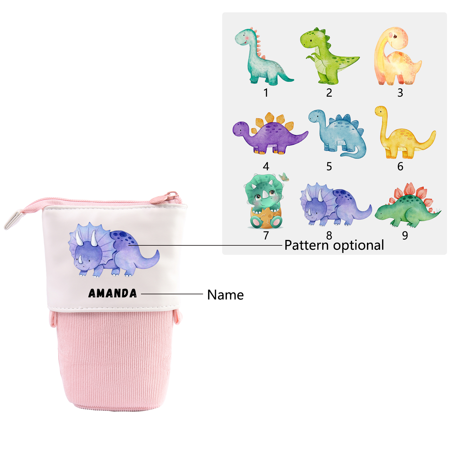 Personalised Pencil Case Custom Name & Dinosaur Pattern Pen Pouch Back To School Gift for Boys Girls-Jessemade AU