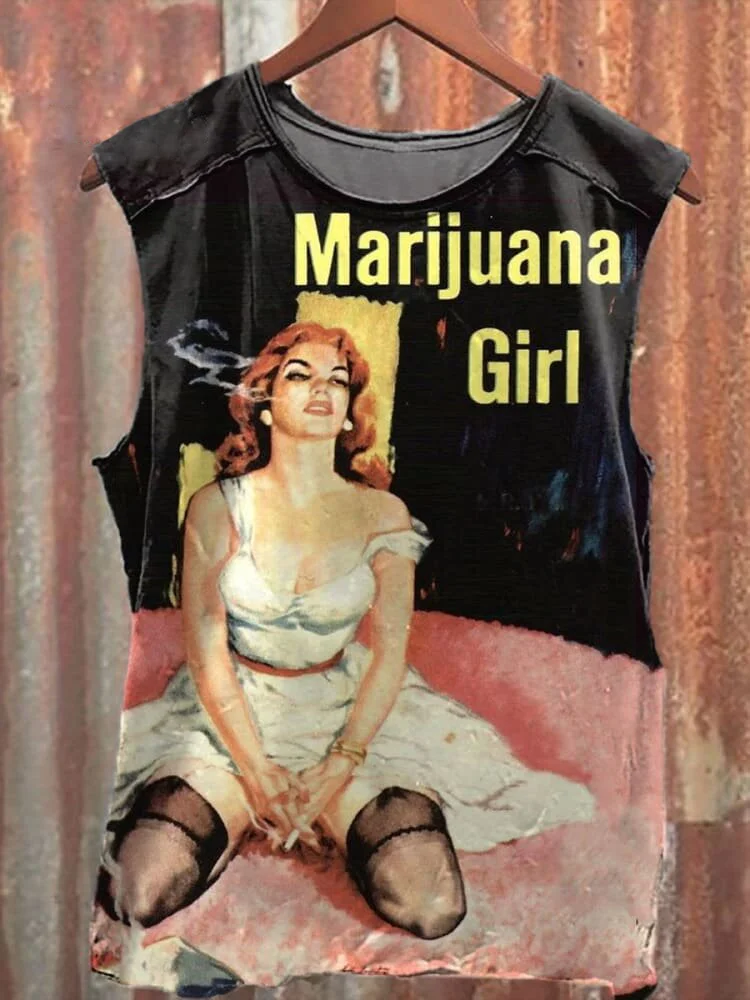 Men's Smoking Girl Art Print Casual Tank Top