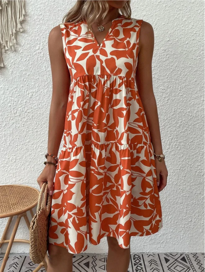 New V-neck floral print casual dress