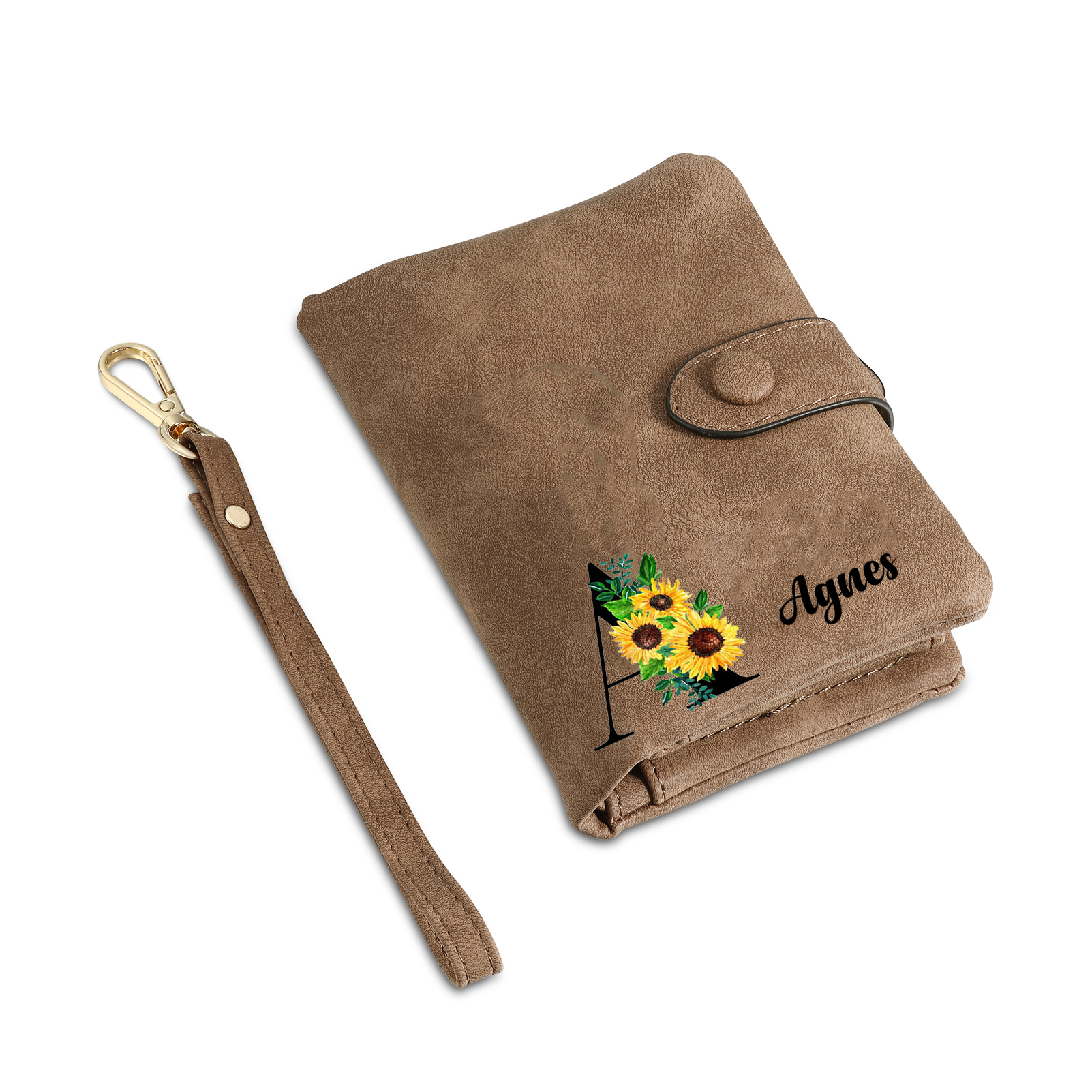 Portafoglio in PU pelle girasole con 1 letetra & 1 testo & 1 nome & 1 foto personalizzati per mamma/nonna