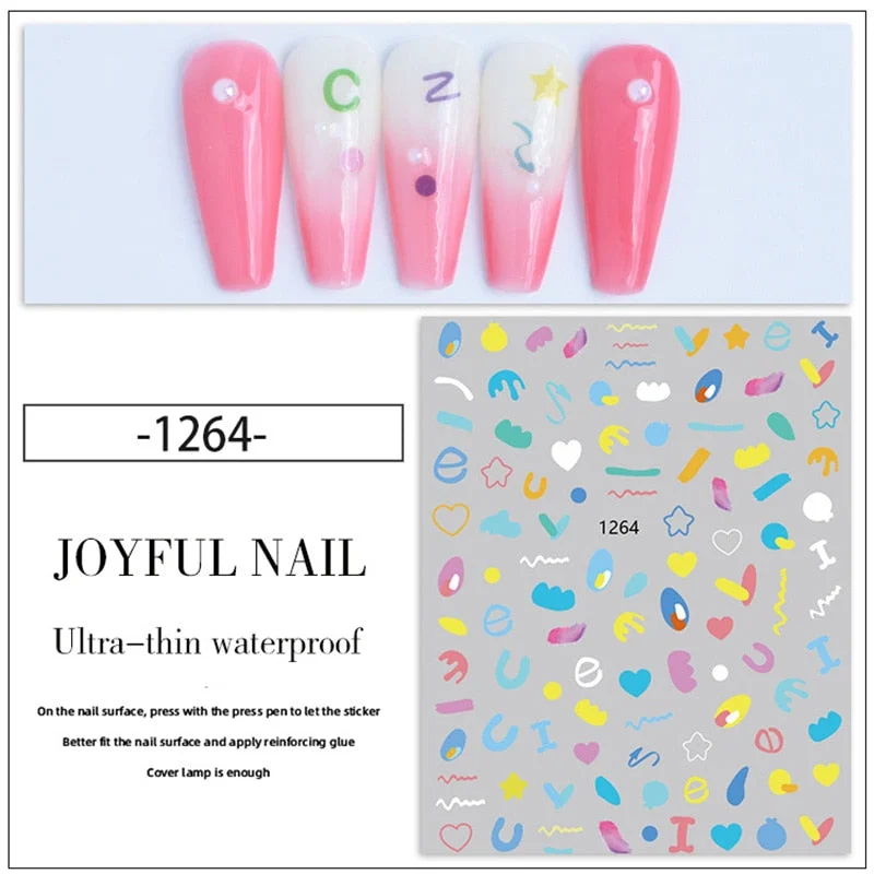 Beautizon Heart + - Shape Colorful Typography High Quality 5D Engraved Nail Stickers Nail Art Decorations Nail Decals Design