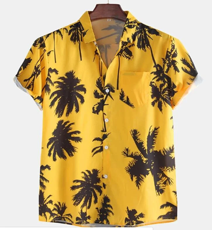 Coconut Pattern Hawaiian Lapel Short Sleeve Men's Shirts-VESSFUL