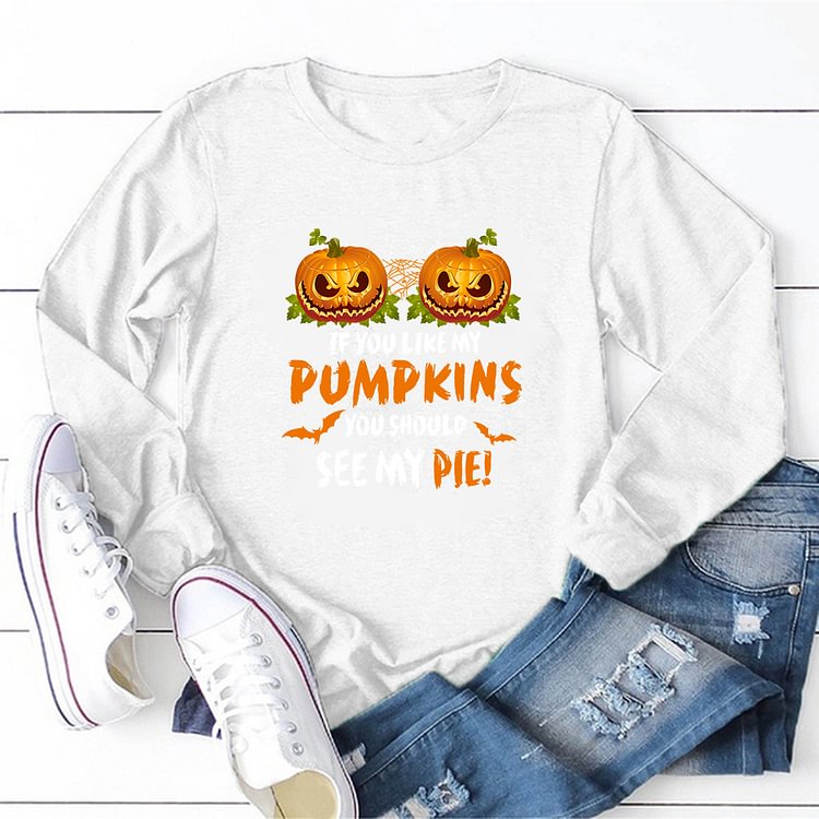 Halloween casual Plus Size Women Print Long Sleeved T-shirts