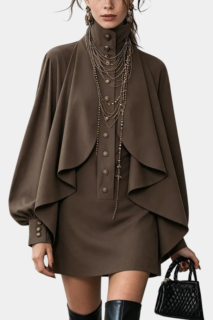 High Neck Draped Cape Short Dress