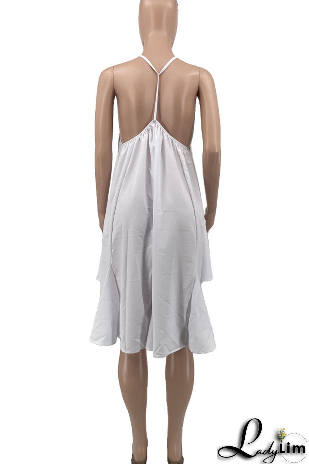 Yellow Sexy Solid Split Joint Backless Halter A Line Dresses