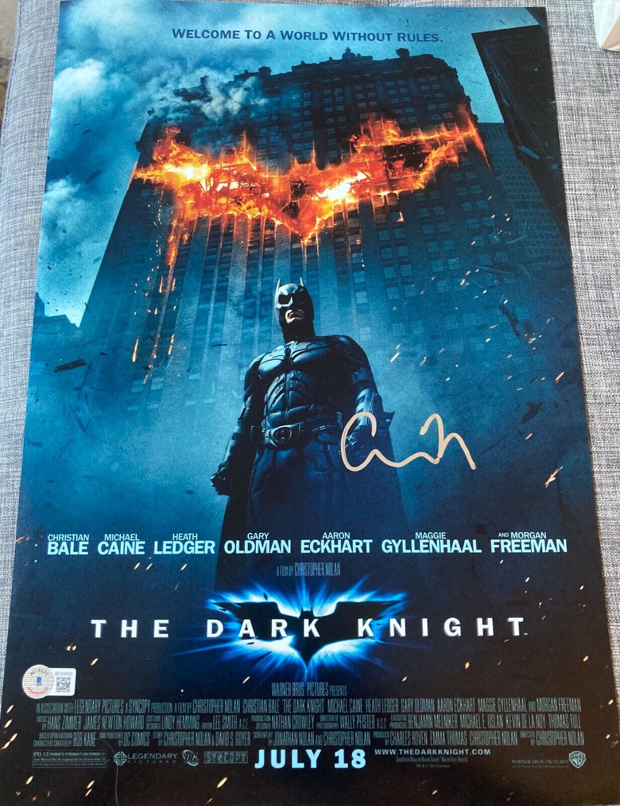 CHRISTOPHER NOLAN SIGNED AUTOGRAPH THE DARK KNIGHT 12x18 MOVIE POSTER Photo Poster painting BAS