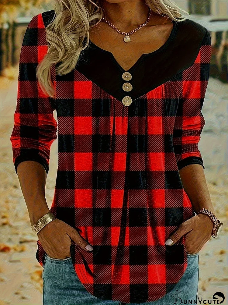 V-Neck Plaid Tunic