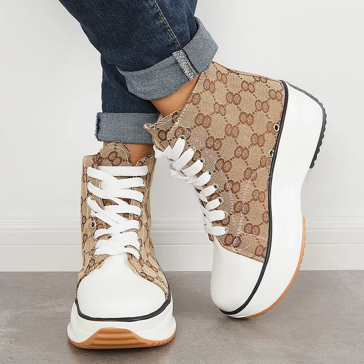 Platform High Top Canvas Sneakers Lace Up Ankle Boots