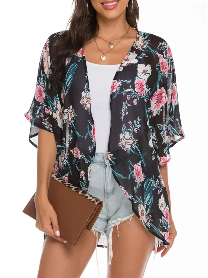 Floral Printed Half Sleeve Chiffon Blouses