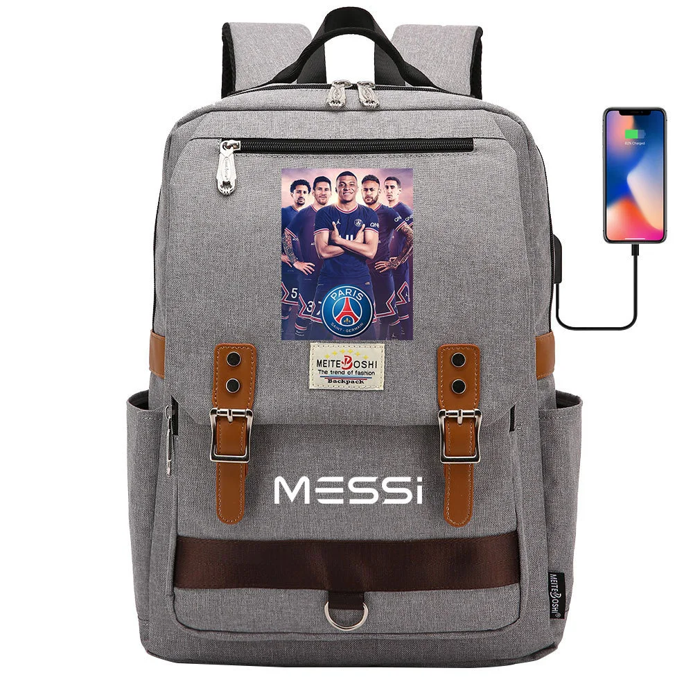 Buzzdaisy Get Ready for School with Lionel Messi-themed Square Backpack featuring USB Charging and Laptop Compartment!