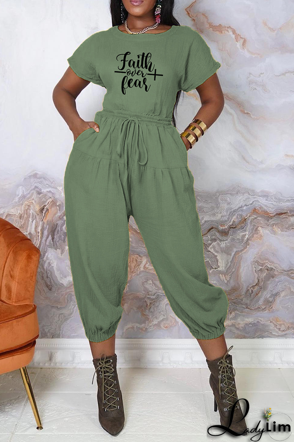 Yellow Fashion Print Patchwork O Neck Short Sleeve Two Pieces