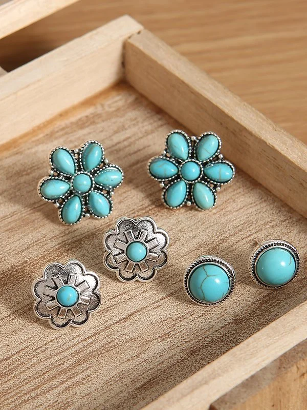 Vintage Ethnic All Season Metal Daily Metal Turquoise Best Sell Stud Earrings for Women
