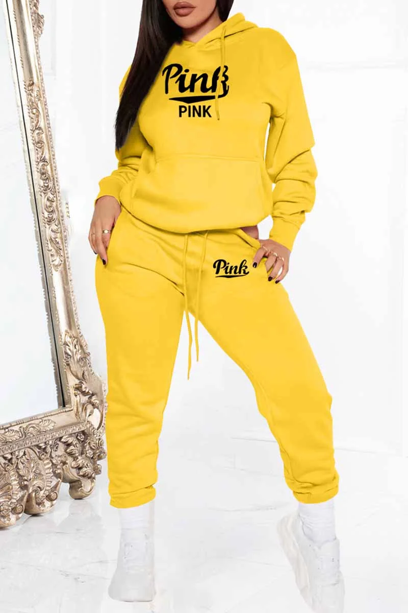 Street Print Letter Hooded Collar Long Sleeve Two Pieces