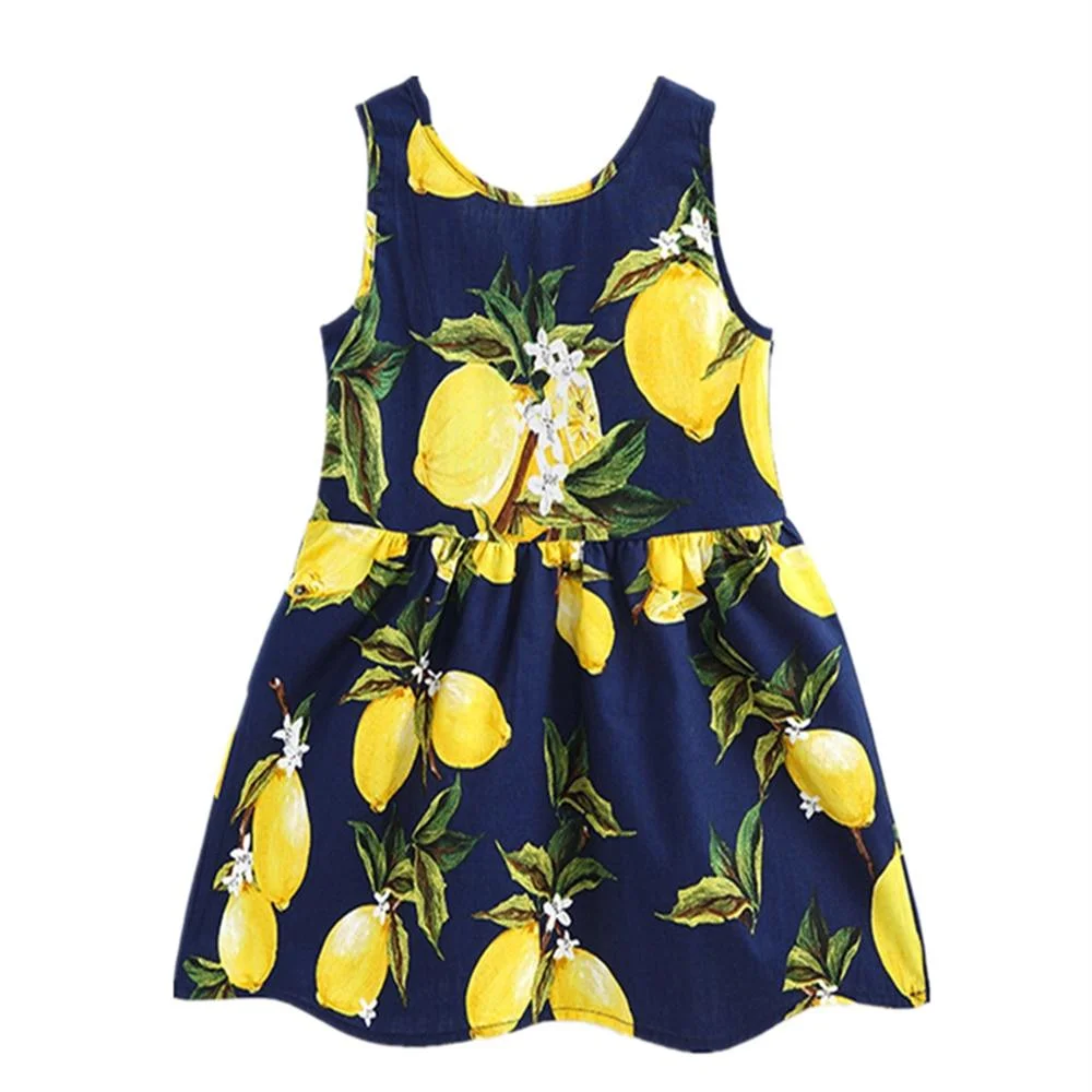 Summer Pineapple Girls Dress Pink Cotton Sleeveless Kids Dress Girls Beach Dress Fashion Kids Clothing Dress for Girls