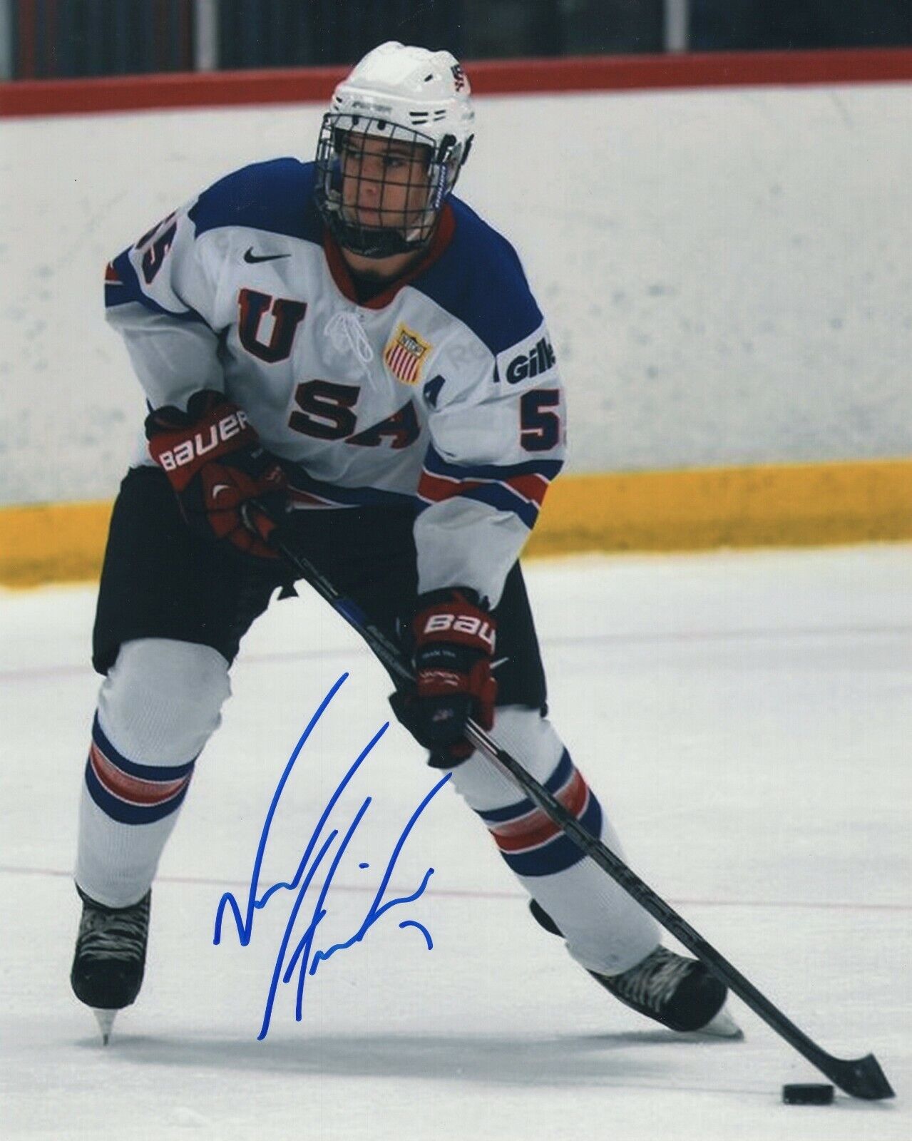 NOAH HANIFIN SIGNED TEAM USA HOCKEY 8X10 Photo Poster painting CALGARY FLAMES PROOF #2