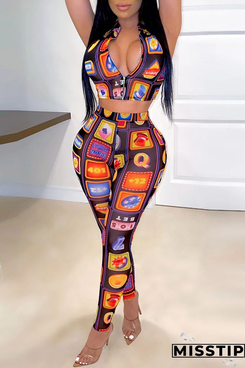 Pink Fashion Sexy Print Sleeveless Two-piece Set