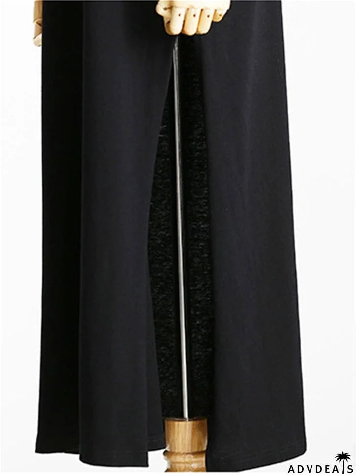 Women Cotton Black Short Sleeve Long Dress