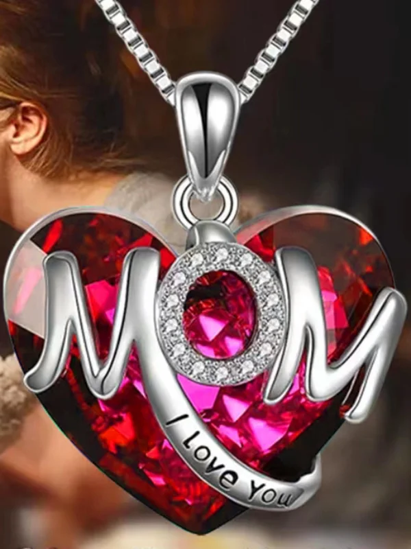 Heart Mom I love you Crystal Pendant Electroplated Necklace
