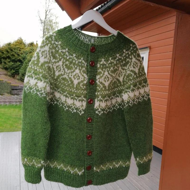 Vintage Fel Island Jacquard Button Comfy Sweater