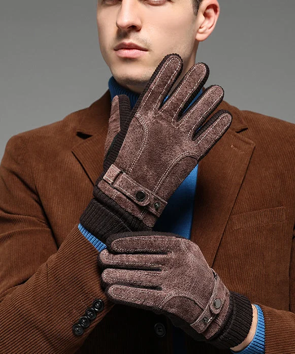 Brown Winter Plush And Thick Windproof And Warm Cycling Gloves