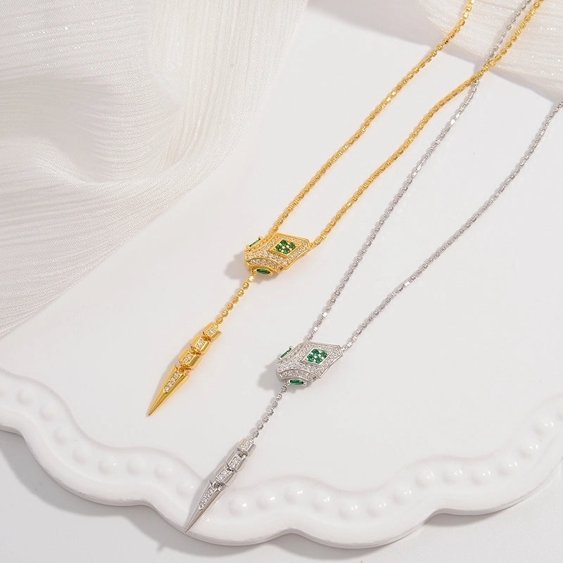 925 Sterling Silver Plated Zircon Geometric Necklace