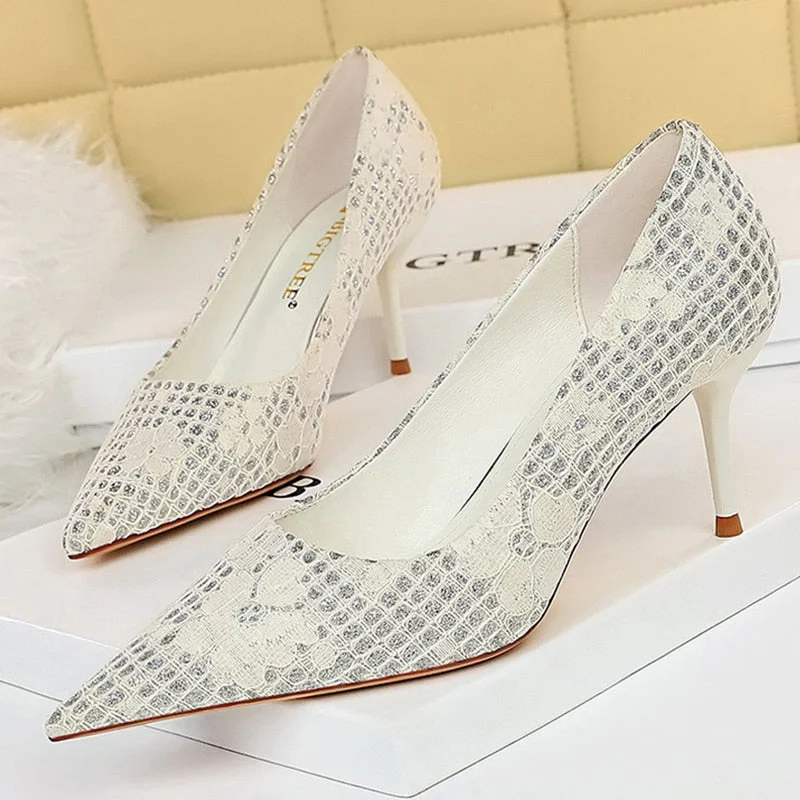 BIGTREE Shoes Fashion Women Pumps Sequin Cloth Pumps Women Shoes Stiletto High Heels Wedding Shoes Women Heels Plus Size 42 43