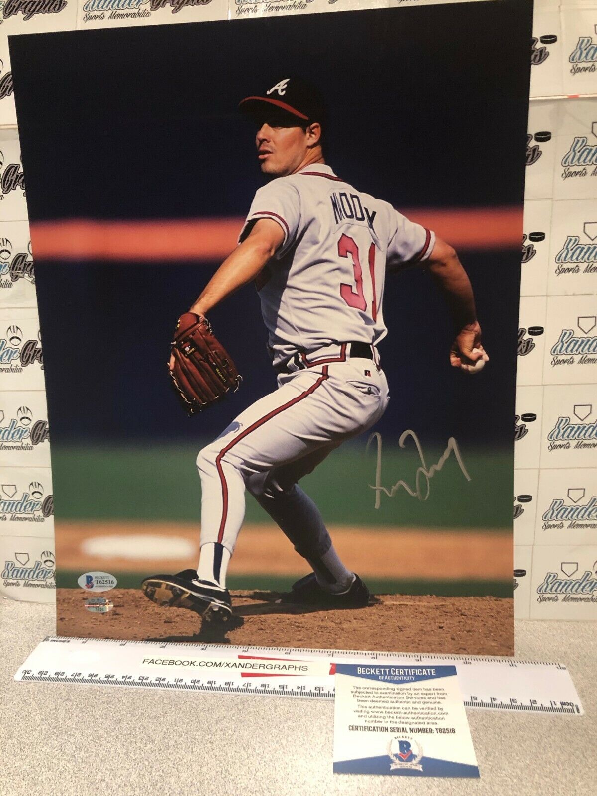 GREG MAD DOG MADDUX SIGNED AUTOGRAPHED BASEBALL 11X14 Photo Poster painting-BECKETT BAS COA MLB