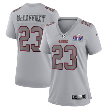 Women's San Francisco 49ers #23 Christian McCaffrey  Gray Super Bowl LVIII Atmosphere Fashion Game Jersey