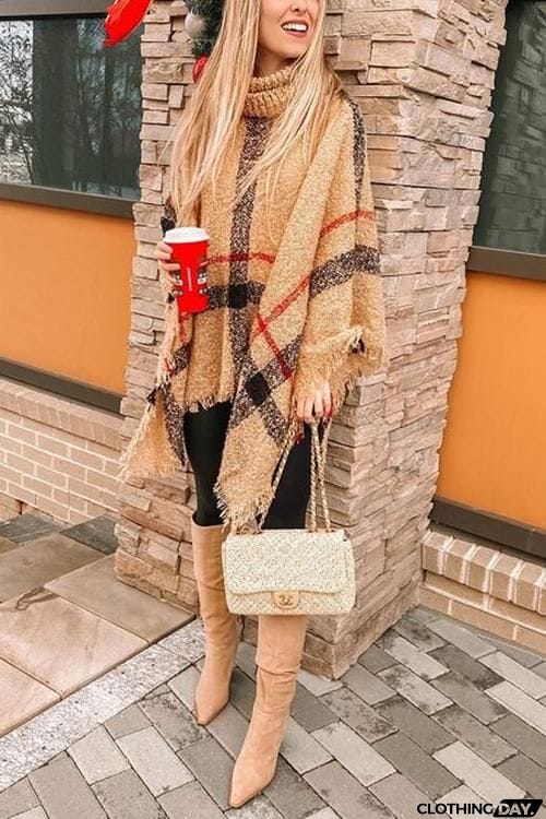 Stripe Tassel Loose High Collar Sweaters