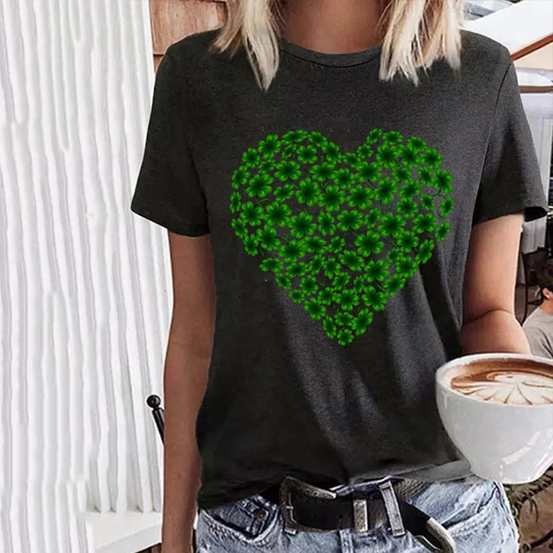 Heart Clover Print Short Sleeve T-Shirt