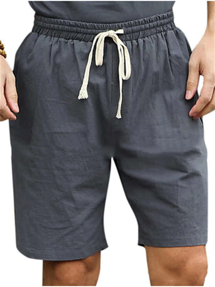 Men's Shorts Linen Shorts Summer Shorts Pocket Drawstring Elastic Waist Plain Comfort Breathable Short Casual Holiday Going out Linen / Cotton Blend Stylish Classic Black Blue | 168DEAL