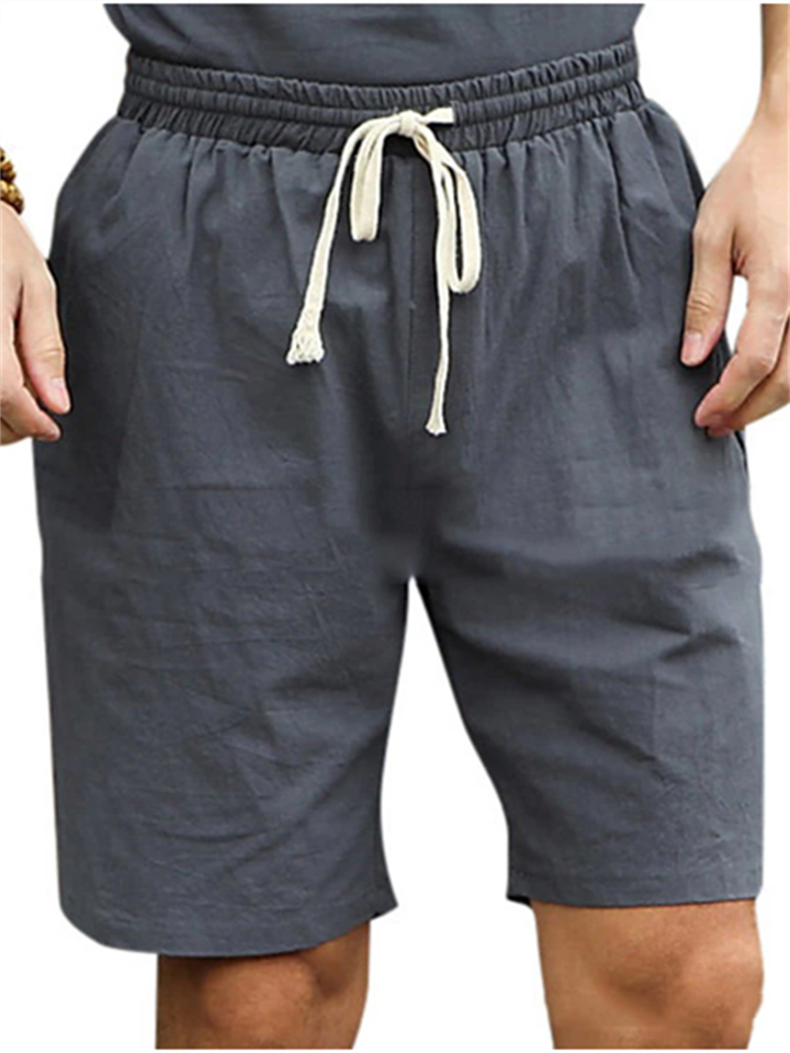 Men's Shorts Linen Shorts Summer Shorts Pocket Drawstring Elastic Waist Plain Comfort Breathable Short Casual Holiday Going out Linen / Cotton Blend Stylish Classic Black Blue-Cosfine