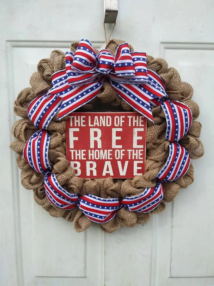 Americana wreath Americana burlap wreath Patriotic wreath Patriotic decor Memorial day wreath July 4th wreath Americana decor Ready to shipp