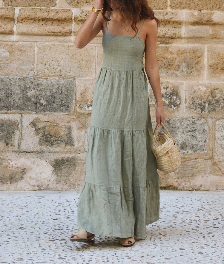 Strapless Layered Skirt Tie Back Midi Dress