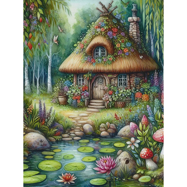 【Huacan Brand】Mushroom House By The Lake 11CT Stamped Cross Stitch 50*65CM