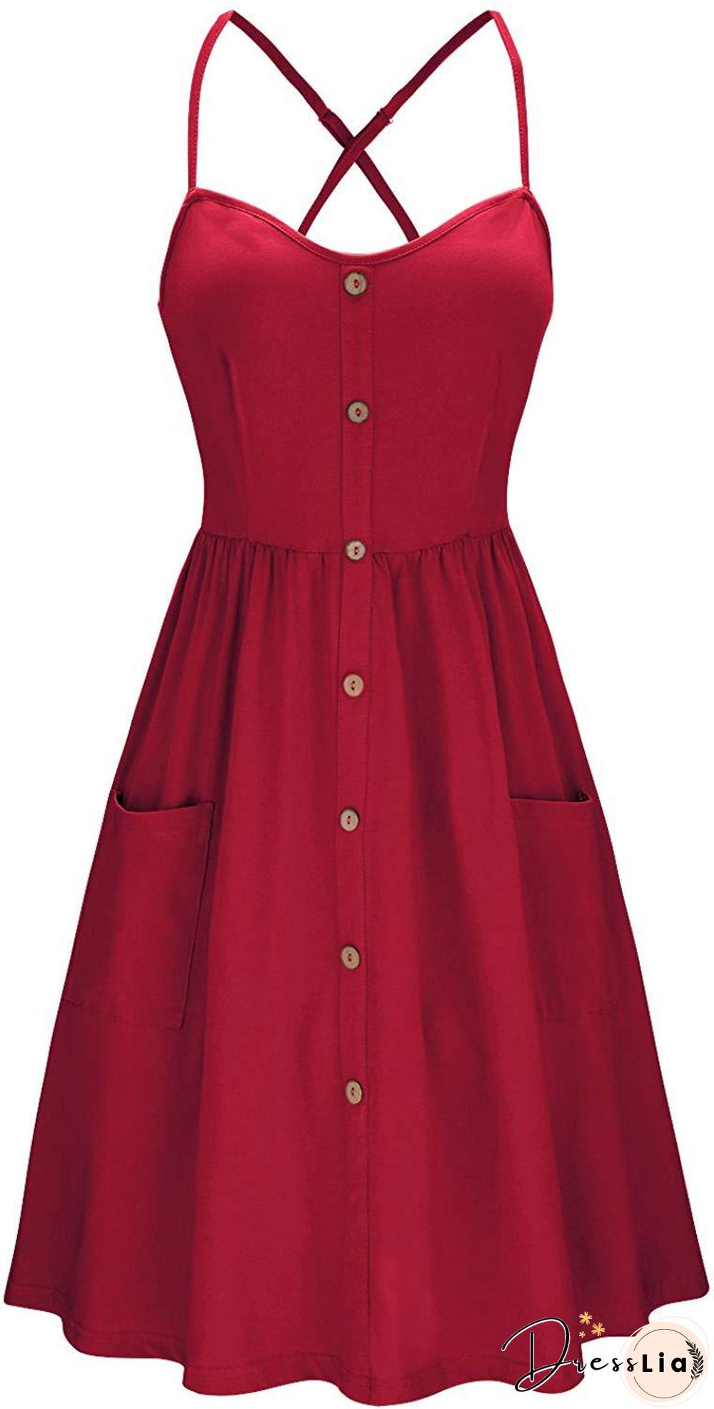 Button Pocket Solid Suspender Dress