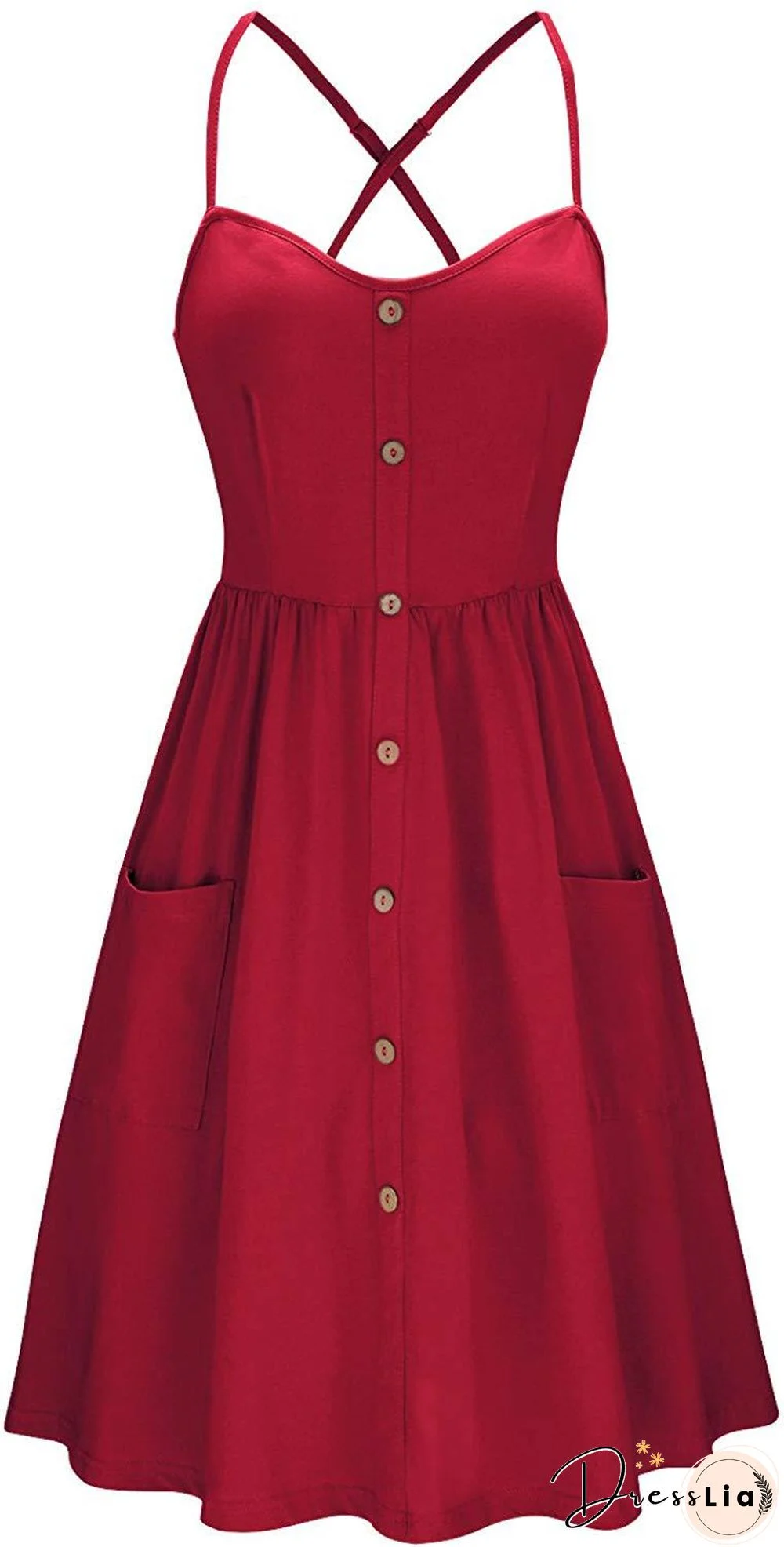 Button Pocket Solid Suspender Dress