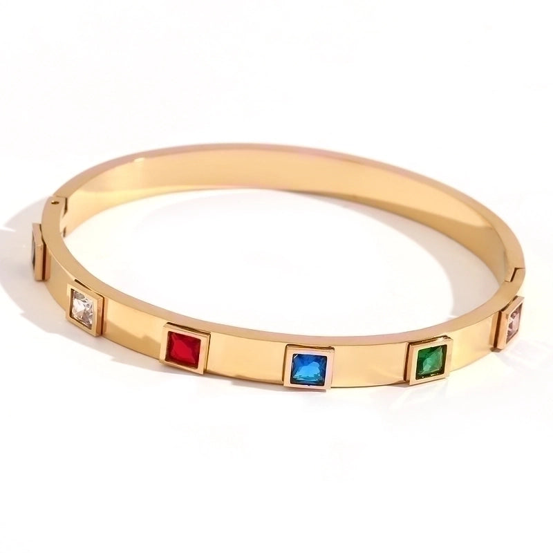 Classic Style Devil’s Eye Stainless Steel Plating Inlay Rhinestones 18k Gold Plated Bangle