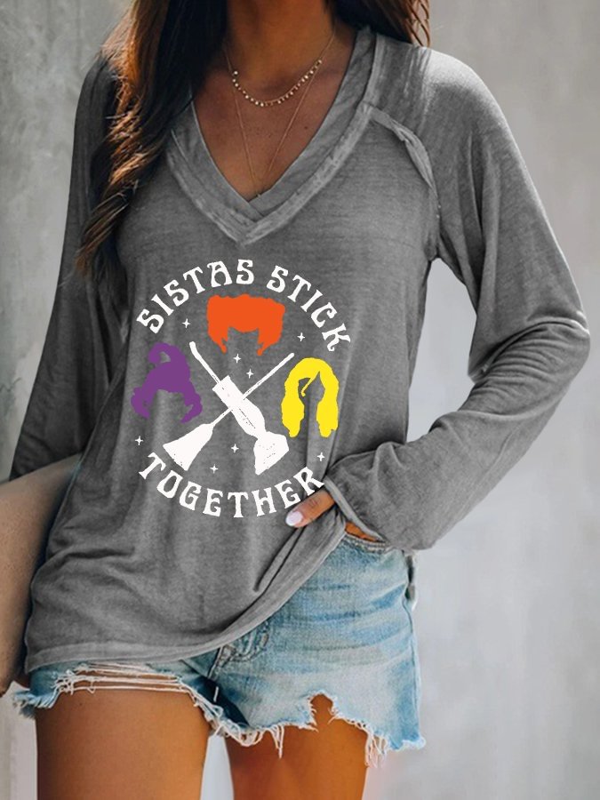 Fashion Print V-Neck Casual T-Shirt