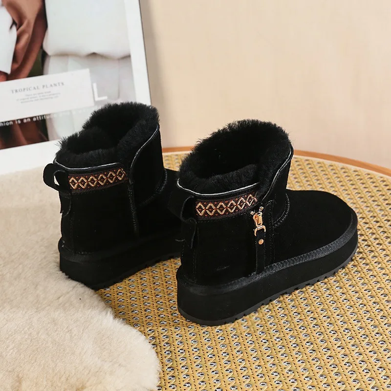 Huerhs funky womens shoes Winter New Velvet Padded Plus Warm Thick Soled Women Snow Boots Zipper Short Boots Imitation Wool Cotton Shoes Ankle Boots Women
