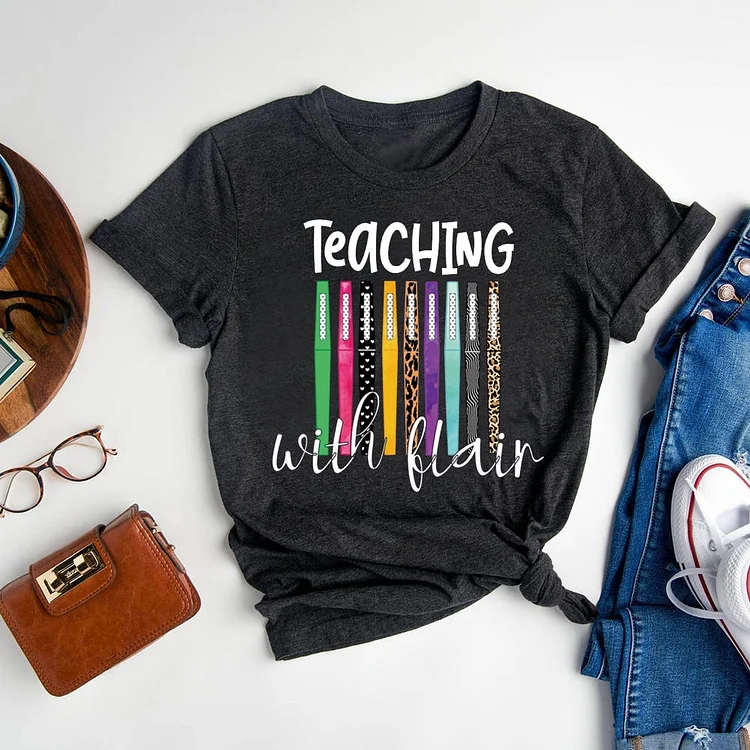 Womens Teaching with flair tshirt flair Pen, Teacher Gift Premium T-Shirt