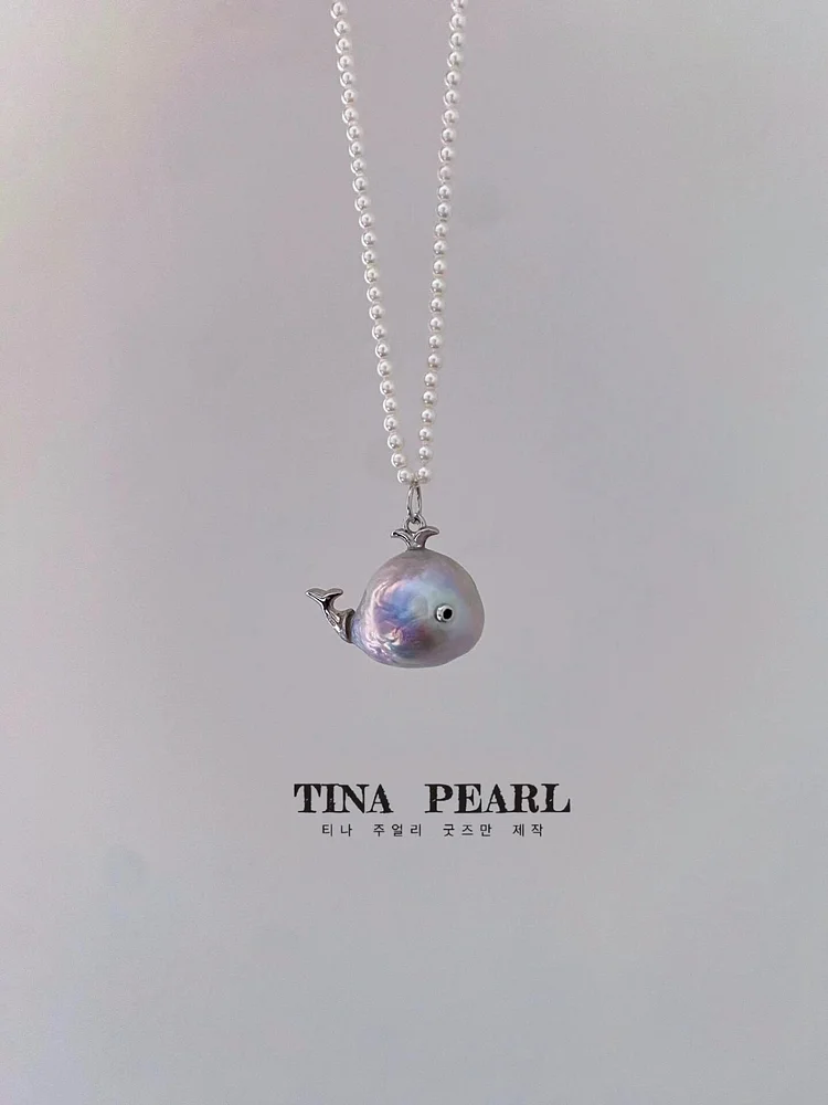 2024 tina pearls cute  blue color pretty natural pearls sliver whale pendant DHL free shipping christmas day 