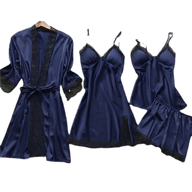 Churchf Large-Size Four-Piece Set With Chest Cushions Sexy Slings Home Lace Pajamas Casual Home Pajamas