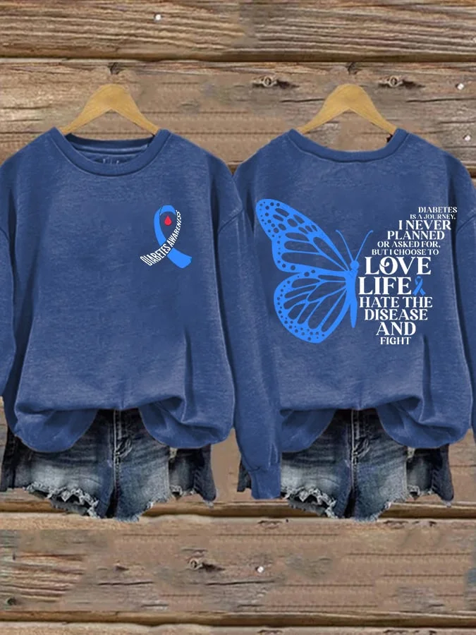 Women's Diabetes Awareness Printed Sweatshirt socialshop